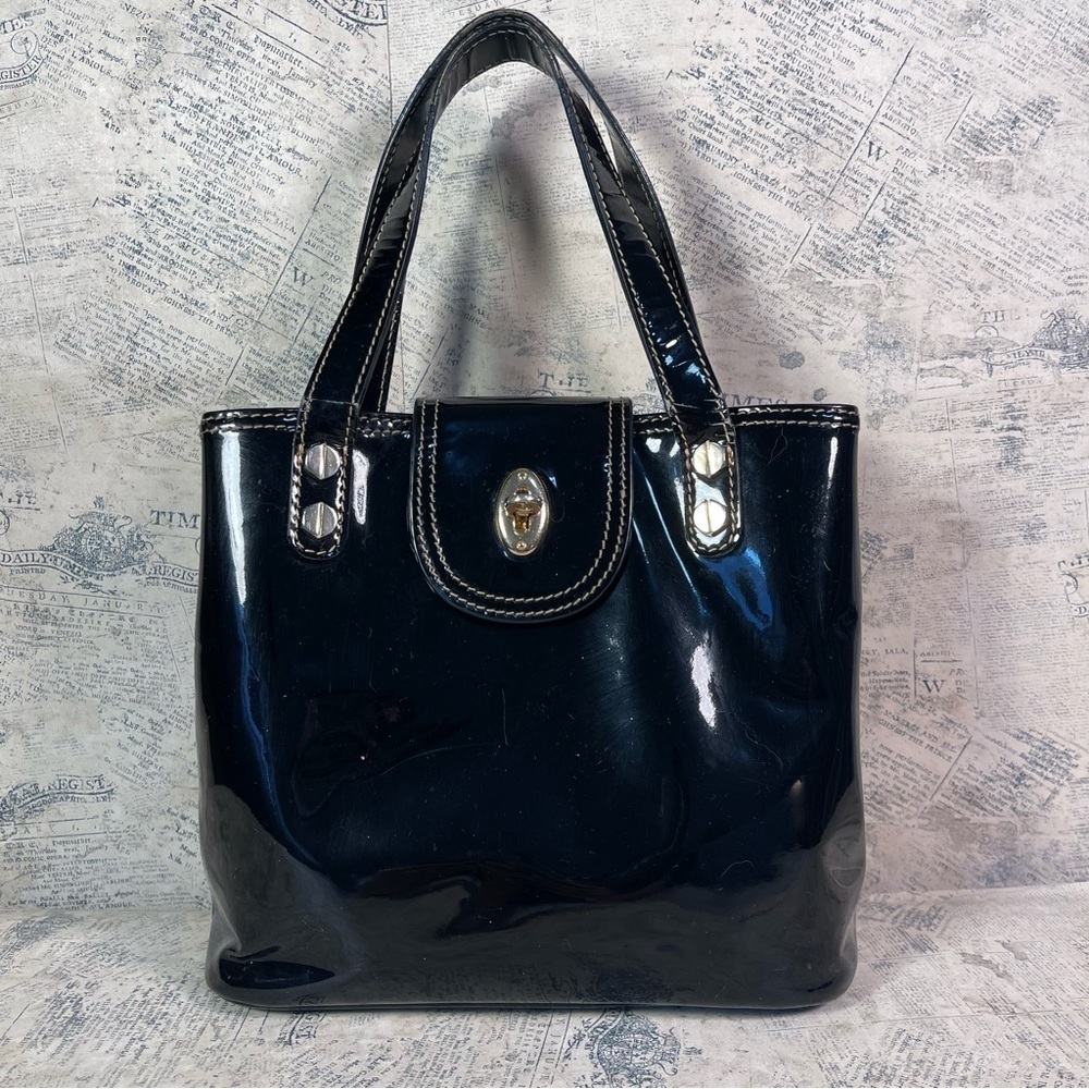 Eric Javits Patent Leather Structured Mini Top Handle Bag Designer Purse